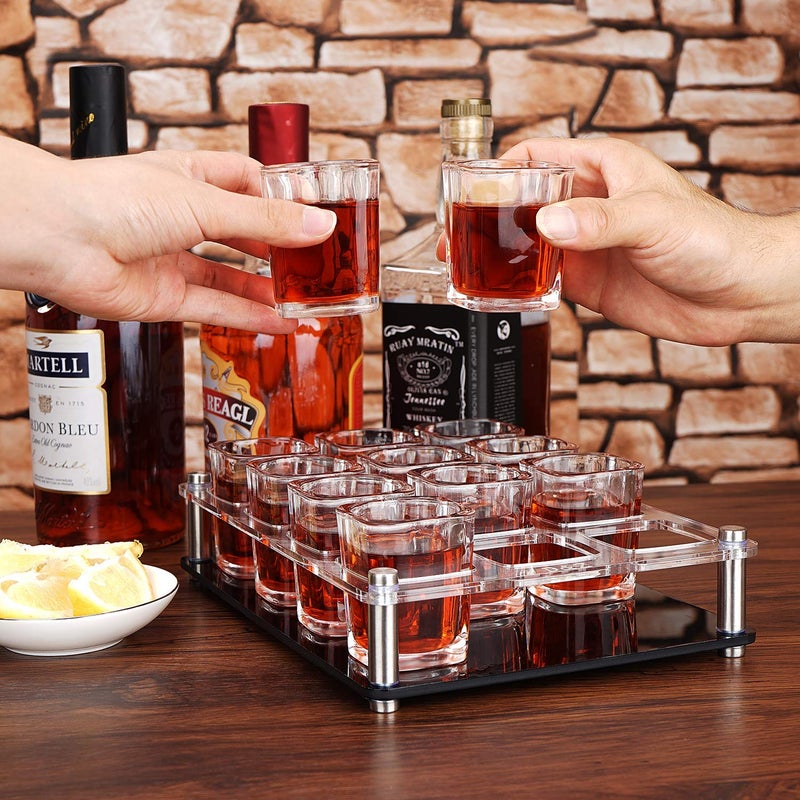 DZ D&Z 2 oz Shot Glass with Holder, Tequila Shot Glass Set, Easy to Carry 12 Heavy Base Glasses without Spilling, Clear Modern Acrylic Server Tray for Wedding,Anniversary,Graduation,Housewarming,Birthday - Image 5